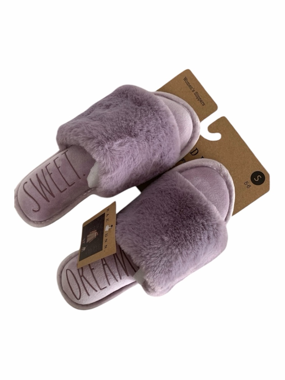 NWT RAE DUNN Slippers Women S 5/6 Purple Sweet Dreams Slip On Plush Cozy Cushion